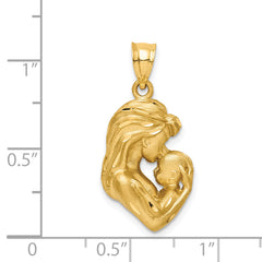 14K Brushed Diamond-cut Mom/Baby Pendant