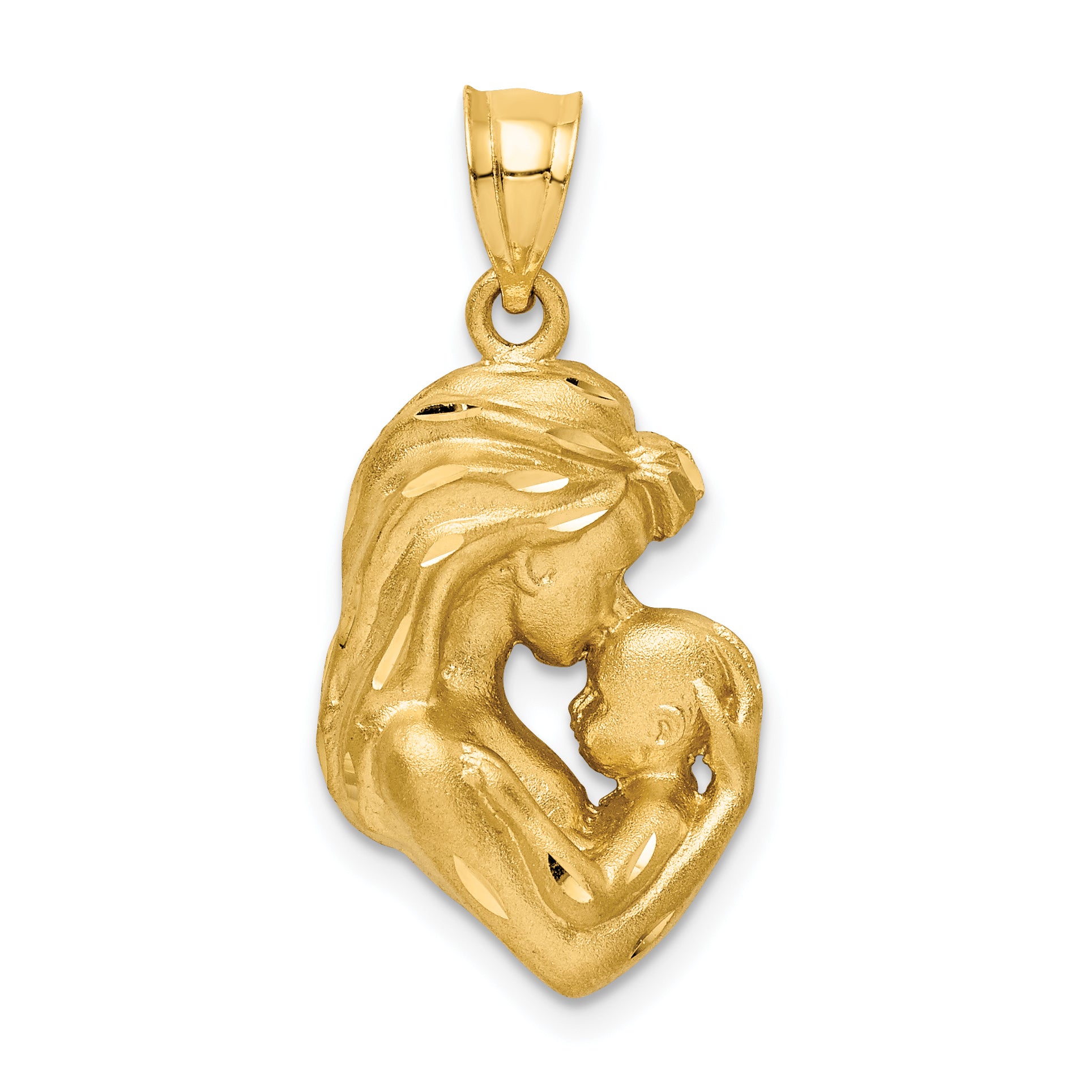 14K Brushed Diamond-cut Mom/Baby Pendant