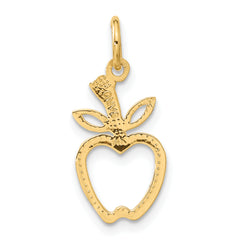 14K Gold Polished Apple Charm with Diamond-Cut Textured Details Elegant