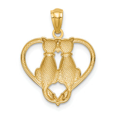 14K Sitting Cats in a Heart Pendant