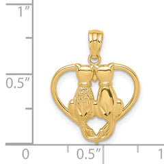 14K Sitting Cats in a Heart Pendant