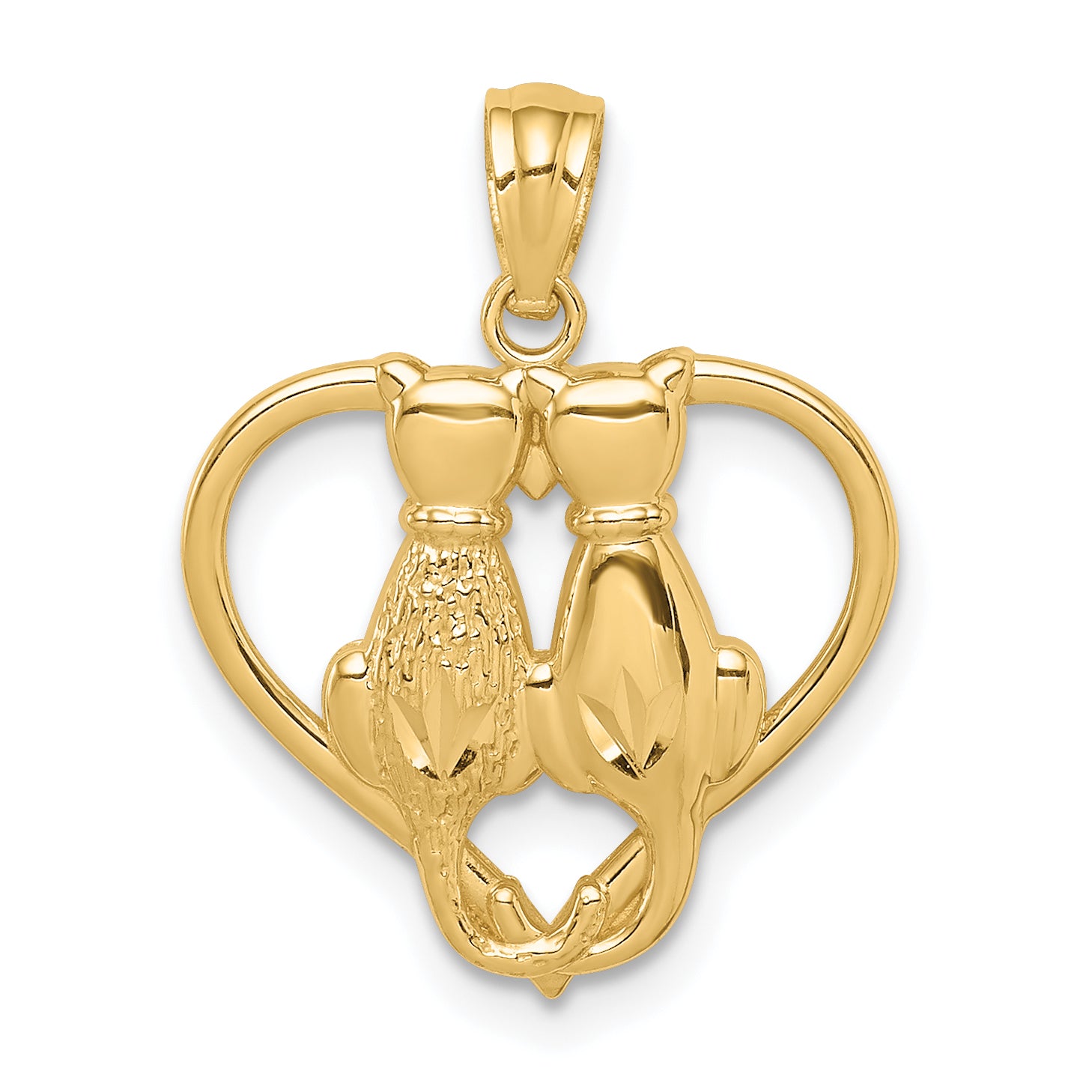 14K Sitting Cats in a Heart Pendant