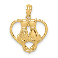 14K Sitting Cats in a Heart Pendant
