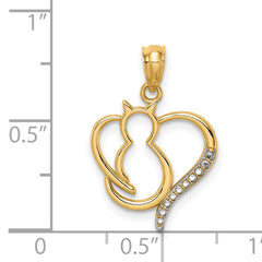14K White Rhodium Sitting Cat in a Heart Pendant