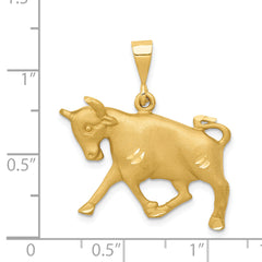14K Gold Satin Diamond-Cut Taurus Zodiac Charm Elegant Themed Pendant