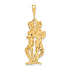 14K Gold Satin Diamond-Cut Gemini Zodiac Charm Elegant and Themed Design