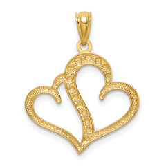 14K and White Rhodium Polished Double Heart Pendant