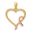 14K Rose Rhodium Pink Ribbon with Heart Pendant