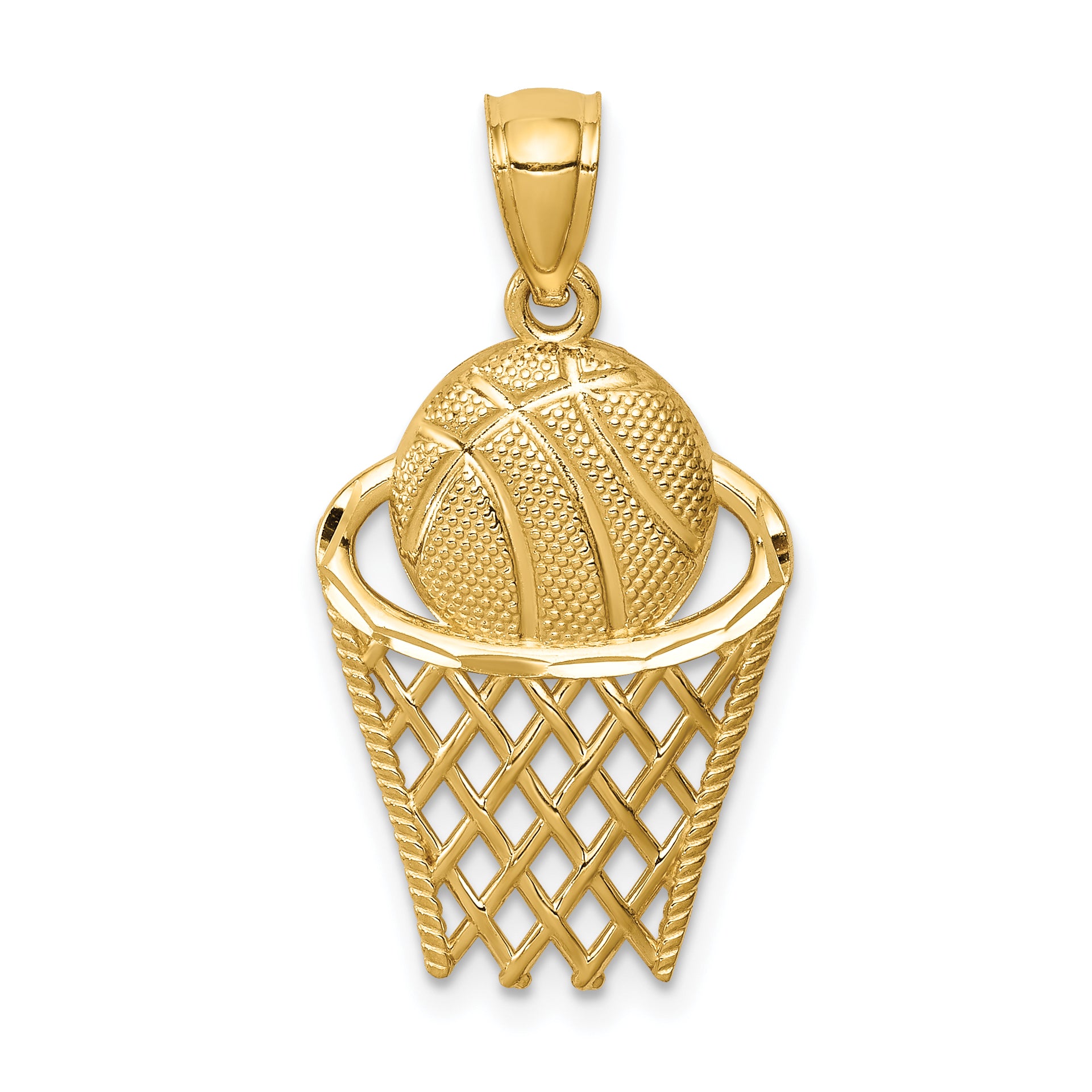 14K Basketball in Hoop Pendant