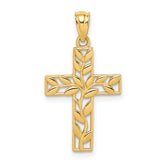 14K Leaf Cross Pendant