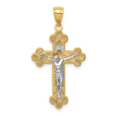 14K Two-Tone w/Rhodium Inri Budded Crucifix