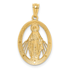 14K White Rhodium Polished Miraculous Medal Pendant