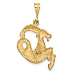 14K Gold Satin Diamond-Cut Capricorn Zodiac Charm Elegant & Themed Pendant