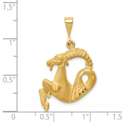 14K Gold Satin Diamond-Cut Capricorn Zodiac Charm Elegant & Themed Pendant