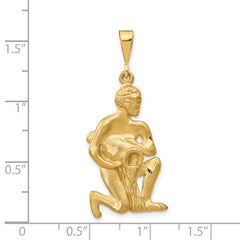 14K Gold Satin Diamond-Cut Aquarius Zodiac Charm Elegant Themed Design