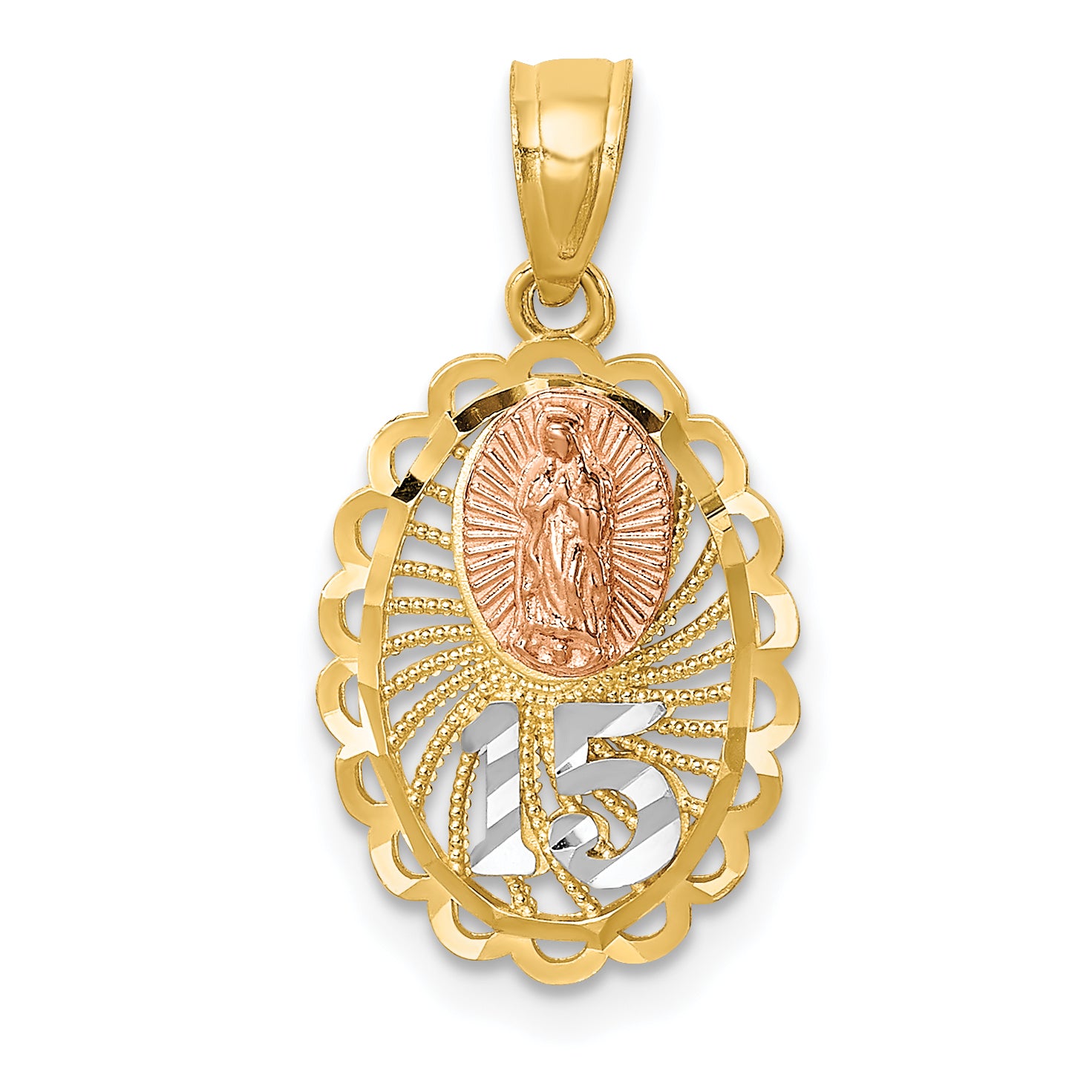 14K Two-tone w/White Rhodium Lady of Guadalupe 15 Pendant