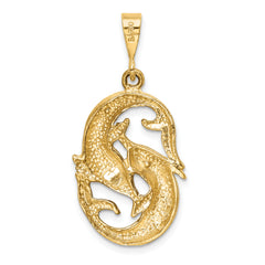 14K Gold Satin Diamond-Cut Pisces Zodiac Charm Elegant and Themed Pendant