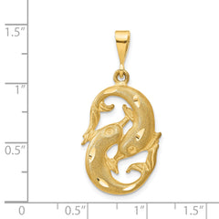 14K Gold Satin Diamond-Cut Pisces Zodiac Charm Elegant and Themed Pendant