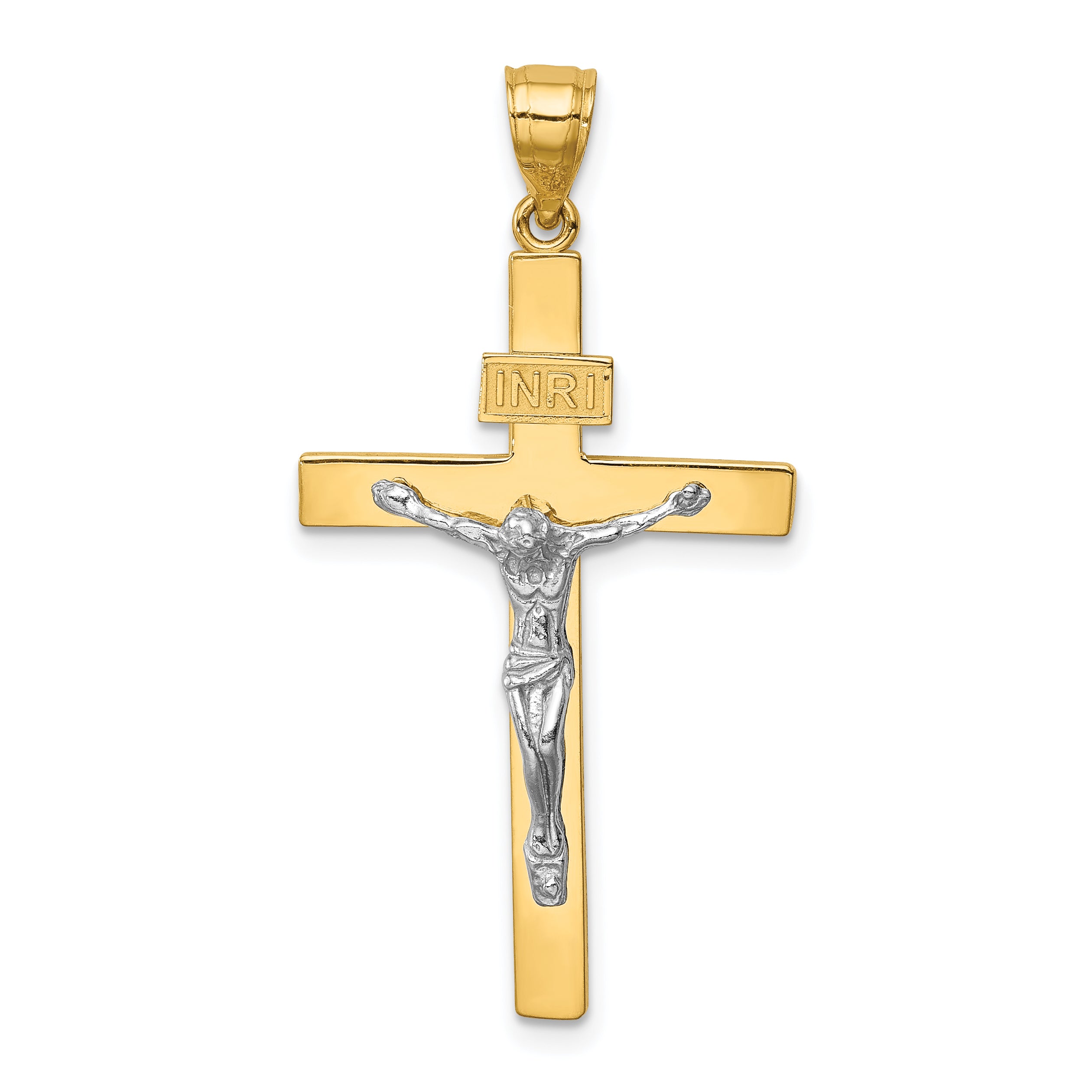14K Two-tone INRI Crucifix Pendant
