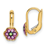 14K Children's Enamel Flower Leverback Earrings