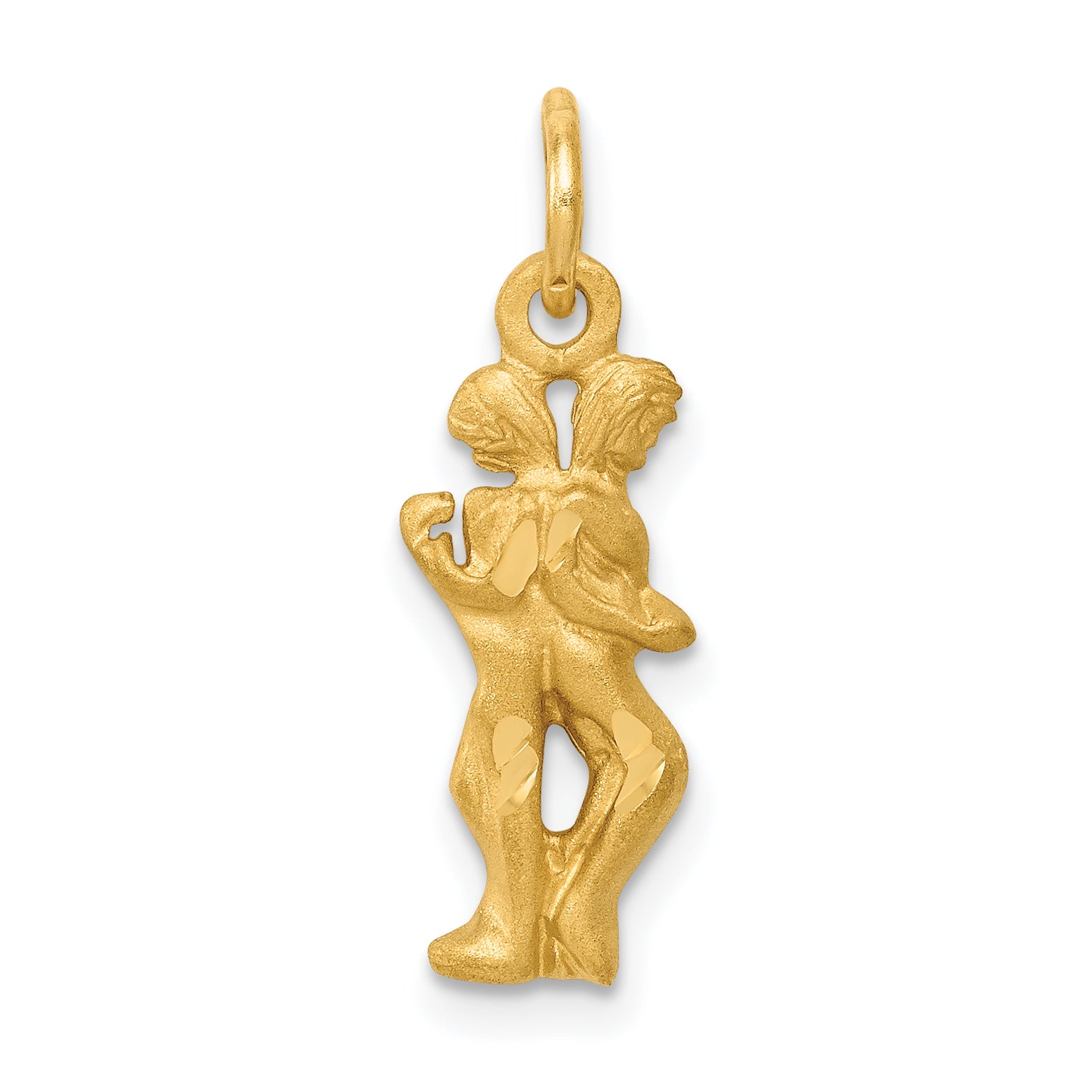 14k Satin Diamond-cut Gemini Zodiac Charm