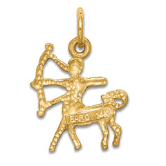 14K Gold Satin Diamond-Cut Sagittarius Zodiac Charm Elegant & Themed