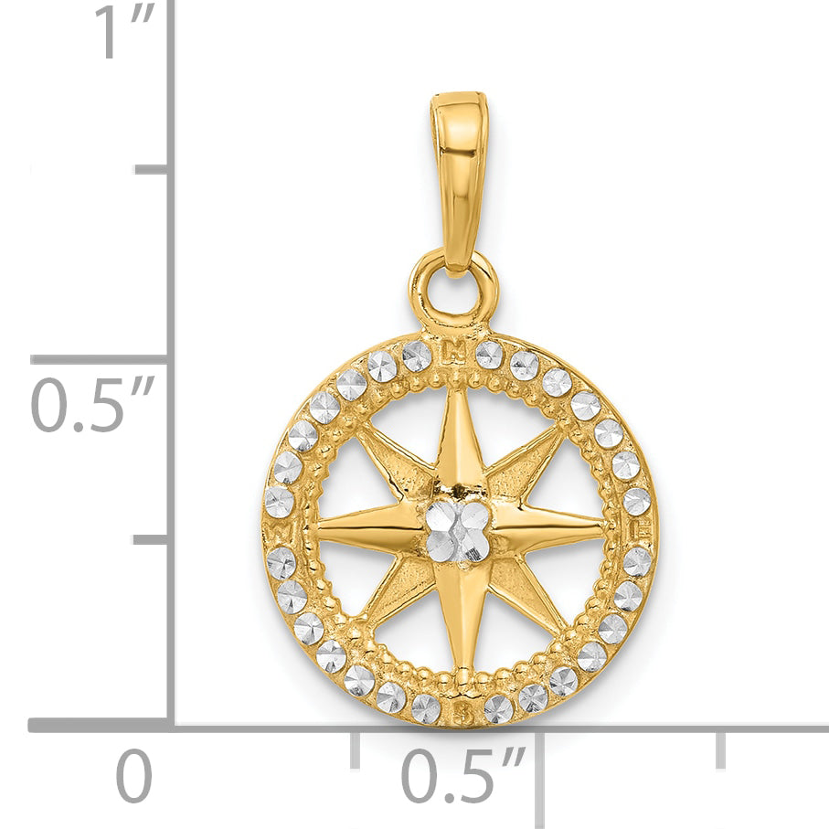 14k and White Rhodium D/C Compass Pendant