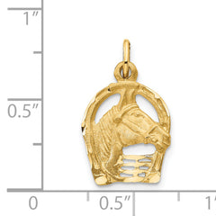 14K Yellow Gold Horse Head in Diamond-Cut Horseshoe Pendant for Men