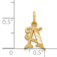 14K Gold Letter A Initial Charm, Diamond-Cut Sandblasted Finish Small, Elegant Design