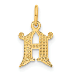 14K Gold H Initial Charm with Diamond-Cut Sandblasted Texture Elegant and Timeless