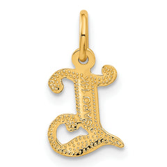14K Gold Diamond-Cut Letter L Initial Charm Elegant Sandblasted Finish