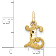 14K Gold Diamond-Cut Letter L Initial Charm Elegant Sandblasted Finish