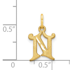 14K Gold Letter N Diamond-Cut Charm with Sandblasted Texture Small Elegant Pendant