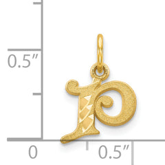 14K Gold Diamond-Cut Letter P Initial Charm Sandblasted Finish
