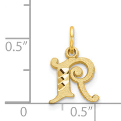 14K Gold Diamond-Cut Letter R Initial Charm with Sandblasted Finish