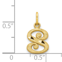 14K Gold Diamond-Cut Letter S Initial Charm Elegant Small Pendant