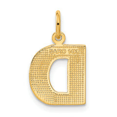 14K Gold Diamond-Cut Letter D Initial Charm Elegant Sandblasted Finish