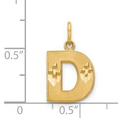 14K Gold Diamond-Cut Letter D Initial Charm Elegant Sandblasted Finish