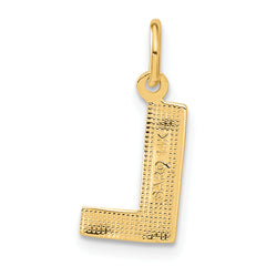14K Gold Satin Diamond-Cut Letter L Charm Elegant Sandblasted Finish