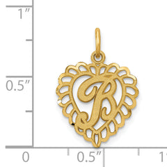 14K Gold Heart Letter B Charm with Diamond-Cut Sandblasted Finish Elegant and Timeless Design