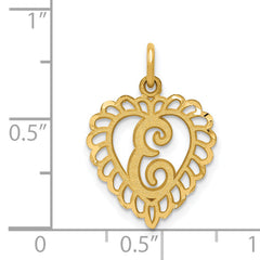 14K Gold Heart Letter E Charm with Diamond-Cut Sandblasted Finish