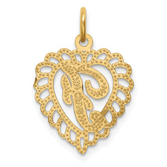 14K Gold Heart Letter F Charm with Diamond-Cut Sandblasted Finish