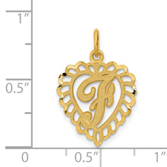 14K Gold Heart Letter F Charm with Diamond-Cut Sandblasted Finish