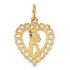 14K Gold Heart Letter J Charm with Diamond-Cut Sandblasted Finish