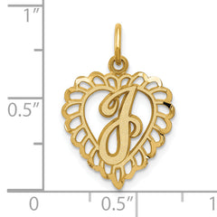 14K Gold Heart Letter J Charm with Diamond-Cut Sandblasted Finish