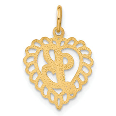 14K Gold Heart Letter L Charm with Diamond-Cut Sandblasted Finish