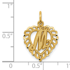 14K Gold Heart Letter M Charm with Diamond-Cut Sandblasted Finish Elegant Gift