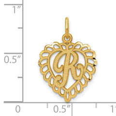 14K Gold Heart Letter R Charm with Diamond-Cut and Sandblasted Finish
