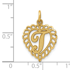 14K Gold Heart Letter T Charm with Diamond-Cut Sandblasted Finish