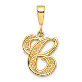 14KY Polished Script Filigree Letter C Initial Pendant